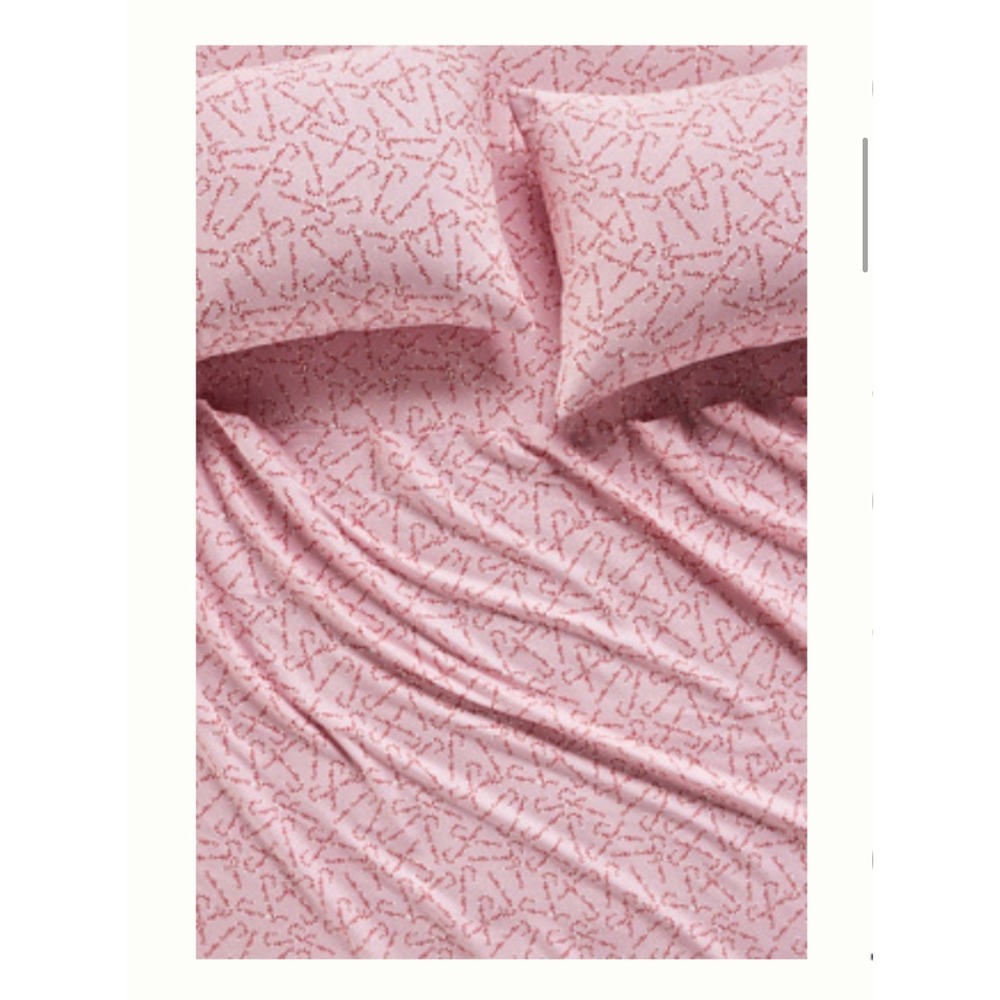 Anthropologie Queen Sheet Set Pink Candy Cane Brushed Cotton Modal Merry Holiday